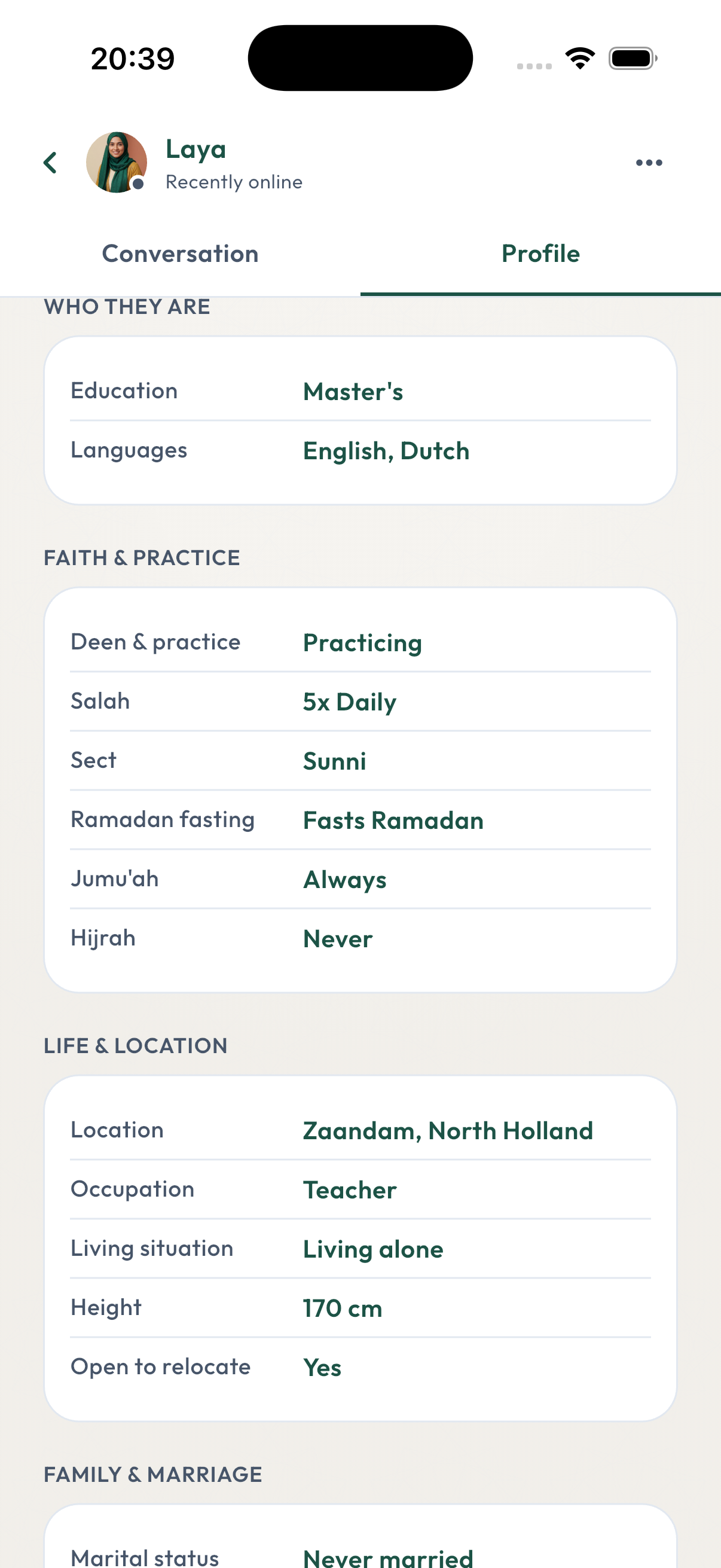 Hun profiel — geloof, familie en intentie