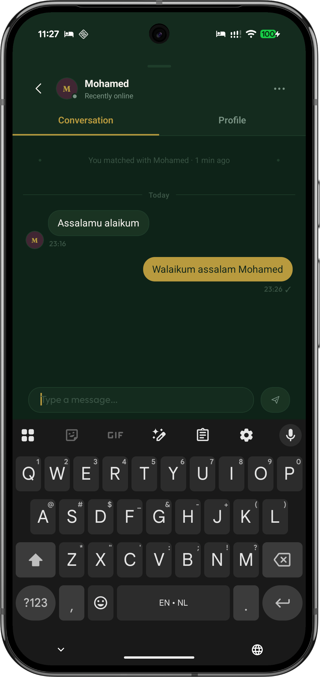 Gesprek met volledige context.